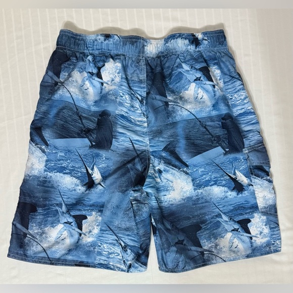 Reel Legends Men's Swim Trunks Sorts Fishing Sword Fish Blue White Medium - Picture 2 of 10